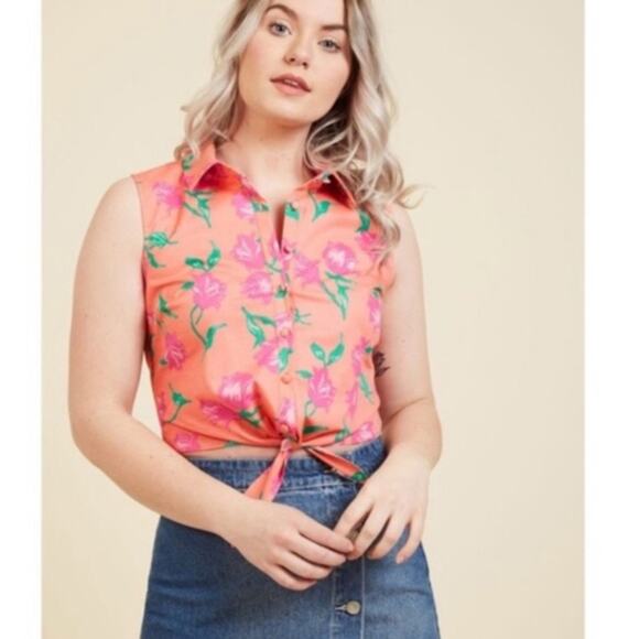 ModCloth floral tie front crop top sz S - Picture 1 of 7